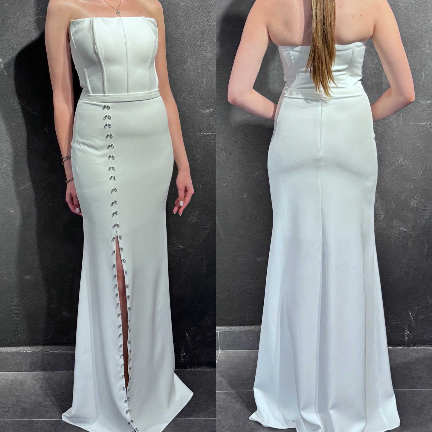 Weißes Abendkleid mit Steinen | Hochzeit, besondere Anlässe | 50 % Rabatt | Kollektion 2025